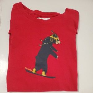 Columbia Boys Red Snowboarding Bear Graphic Long Sleeve T-Shirt Size XL (18/20)